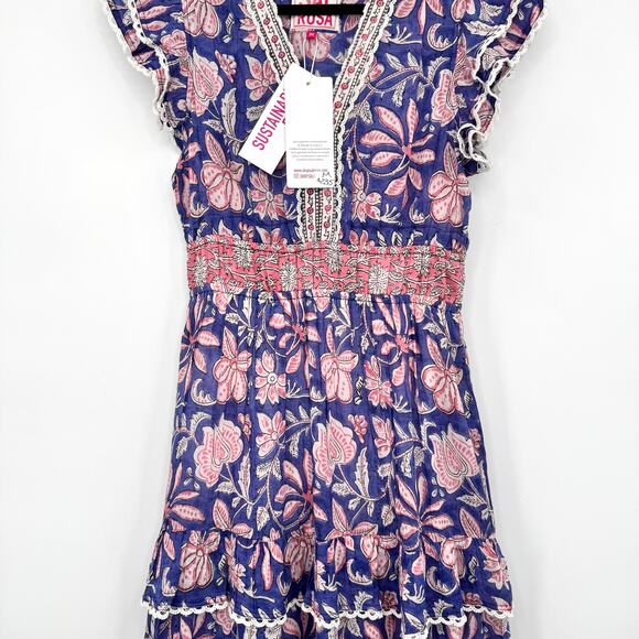 NWT Sal Rosa Womens Boho Hand Block-Printed Floral Tiered Maxi Dress Size M $235 - Picture 8 of 12
